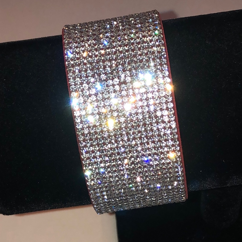 Crystal Pave Wide Cuff Bracelet - Red